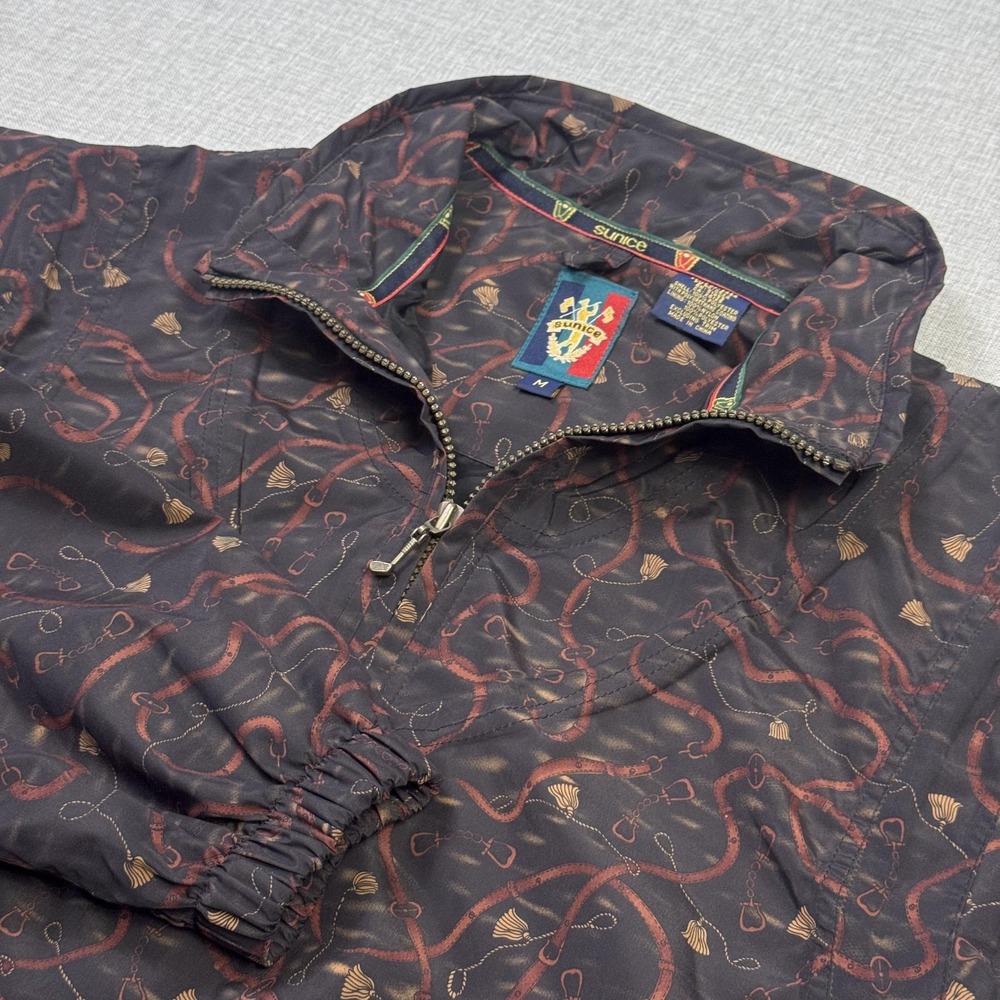 Sunice Golf Jacket Mens M Black Windbreaker Lined Full Zip Polyester Chain Print